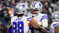 Dallas Cowboys QB Dak Prescott celebrating with WR CeeDeeLamb