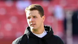 Brock Purdy #13 of the San Francisco 49ers warms up prior to a game against the Washington Commanders at FedExField on December 31, 2023 in Landover, Maryland.