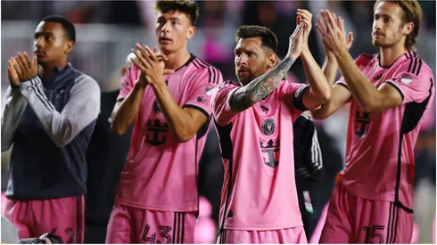 Lionel Messi of Inter Miami celebrates with teammates