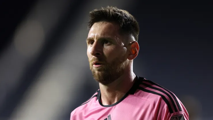 Lionel Messi #10 of Inter Miami CF looks on during the first half of a friendly match against Newell's Old Boys at DRV PNK Stadium on February 15, 2024 in Fort Lauderdale, Florida.