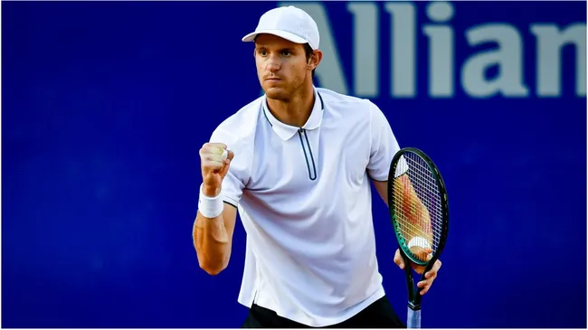 Nicolas Jarry of Chile celebrates after winning a point in the Semi Finals singles match – Marcelo Endelli/Getty Images