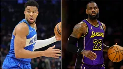 East captain Giannis Antetokounmpo (L) and West captain LeBron James (R)