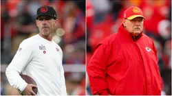 Kyle Shanahan (left) and Andy Reid.