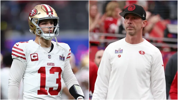 Brock Purdy (left) and Kyle Shanahan