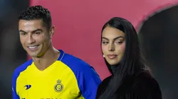Cristiano Ronaldo accompanied by his partner Georgina Rodriguez and his son Cristiano Ronaldo Jr, greet the crowd during the official unveiling of Cristiano Ronaldo as an Al Nassr player at Mrsool Park Stadium on January 3, 2023 in Riyadh, Saudi Arabia.