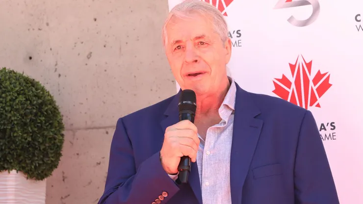 Bret “Hitman” Hart, 2021 Inductee, speaks during the Canada's Walk of Fame Unveiling Ceremony and 25th Anniversary Celebration near Roy Thomson Hall on May 26, 2023 in Toronto, Ontario. (Photo by Jeremy Chan/Getty Images)