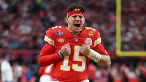 Patrick Mahomes #15 of the Kansas City Chiefs reacts prior to Super Bowl LVIII against the San Francisco 49ers at Allegiant Stadium on February 11, 2024 in Las Vegas, Nevada.