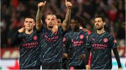 Kalvin Phillips of Manchester City celebrates with teammate