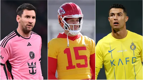 Lionel Messi (left), Patrick Mahomes (c) and Cristiano Ronaldo.