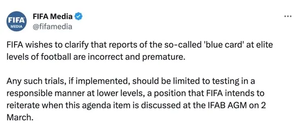 FIFA clarifies blue card controversy (X/@fifamedia)