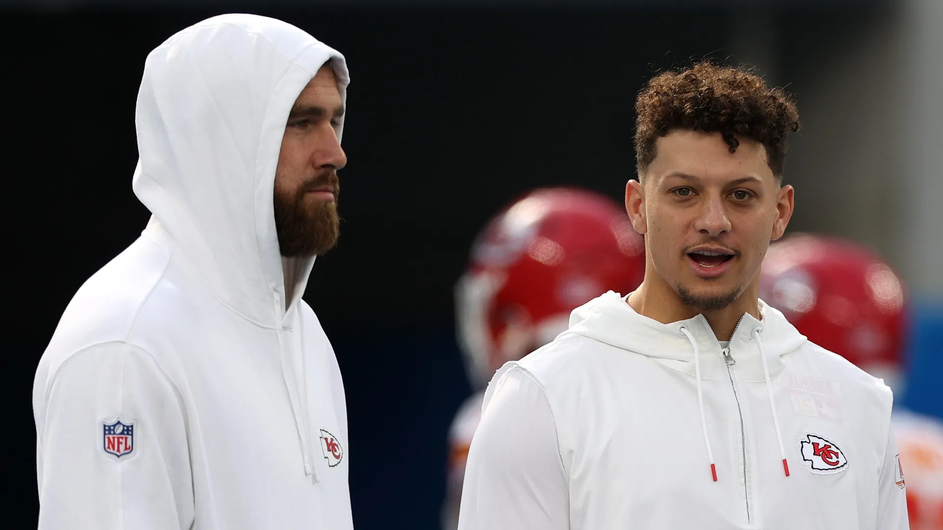 Travis Kelce and Patrick Mahomes before a game