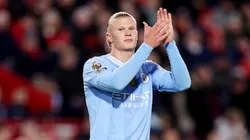 Erling Haaland of Manchester City applauds the fans as he leaves the field whilst being replaced by substitute Mateo Kovacic (not pictured) during the Premier League match between Brentford FC and Manchester City at Brentford Community Stadium on February 05, 2024 in Brentford, England.
