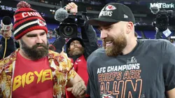 Jason and Travis Kelce after the AFC Championship game (NFL 2023)