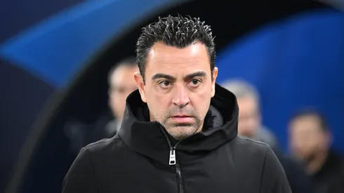 Xavi Hernandez, head coach of FC Barcelona looks on during the UEFA Champions League match between FC Shakhtar Donetsk and FC Barcelona at Volksparkstadion on November 07, 2023 in Hamburg, Germany.