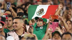A young fan of Mexico holds a flag
