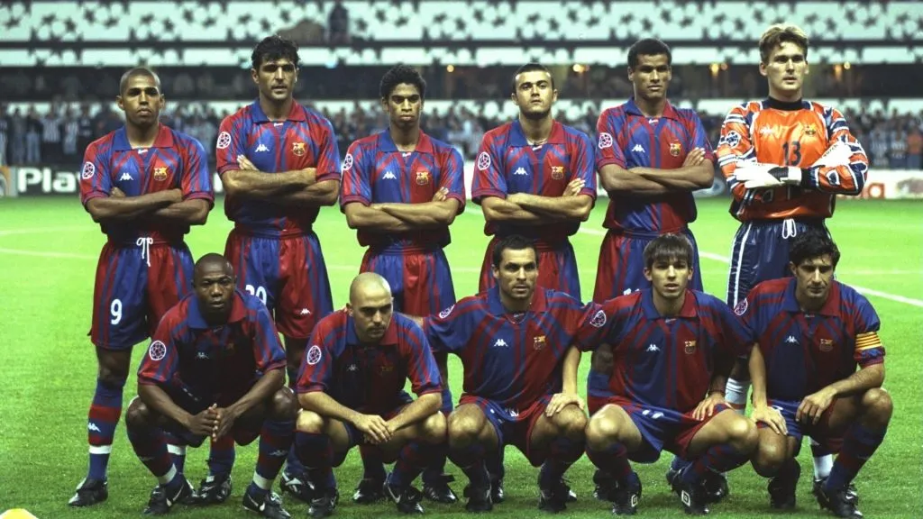 17 Sep 1997: A group photograph of the Barcelona team before the Champions League match against Newcastle at St James'' Park in Newcastle, England. Newcastle won the match 3-2. 