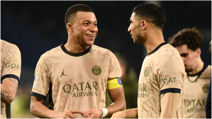 Kylian Mbappe and Achraf Hakimi of PSG