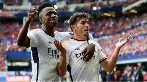 Real Madrid CF players celebrate a goal of Brahim Diaz