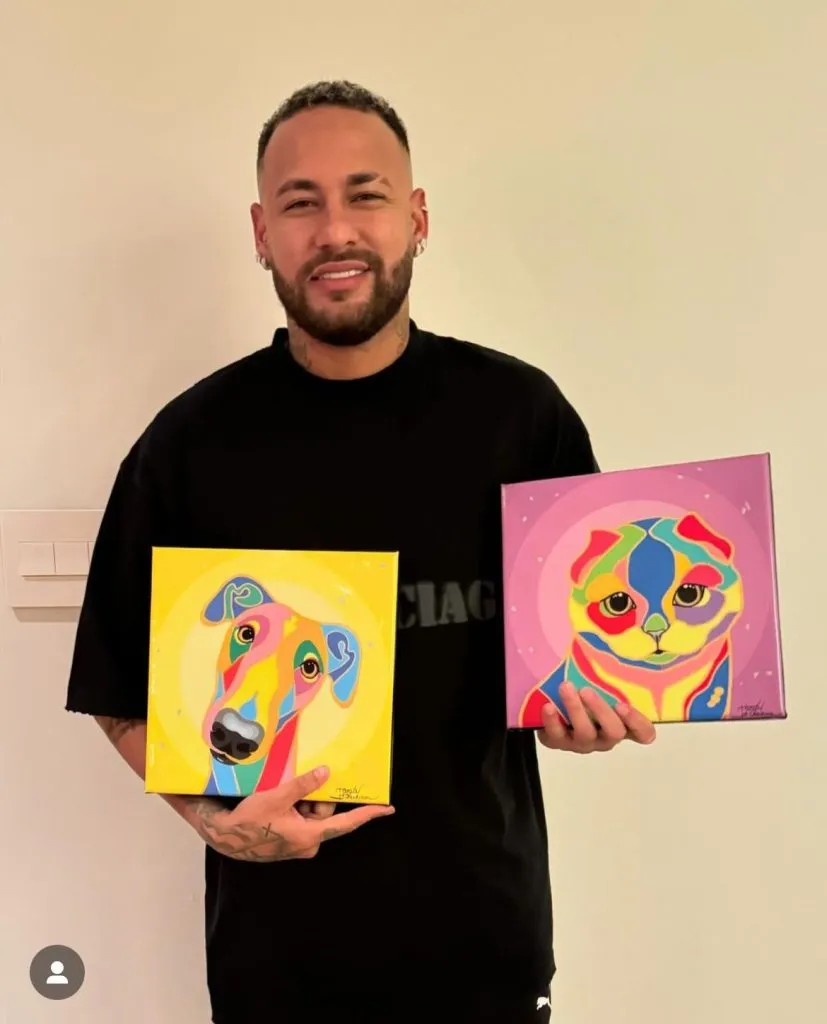 Neymar pictured displaying Miami based artist Tania Oliveira’s art