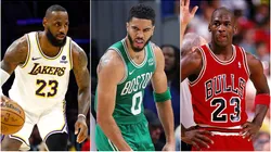 LeBron James, Jayson Tatum and Michael Jordan