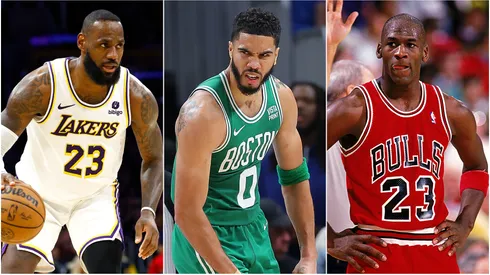 LeBron James, Jayson Tatum and Michael Jordan