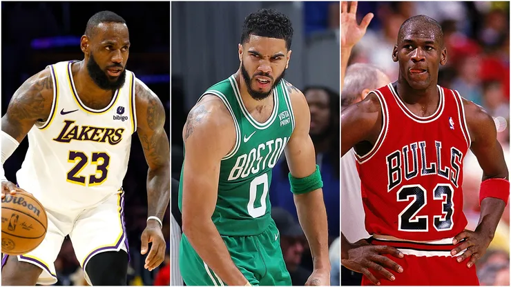 LeBron James, Jayson Tatum and Michael Jordan