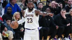 LeBron James running the offense for the Los Angeles Lakers.
