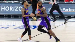 D'Angelo Russell and LeBron James getting back on defense.