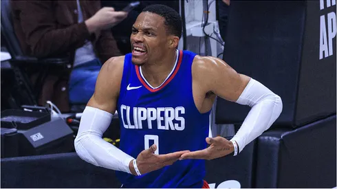 Russell Westbrook of the Los Angeles Clippers celebrating after scoring.