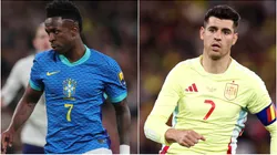 Vinicius Jr (L) of Brazil) and Alvaro Morata (R) of Spain