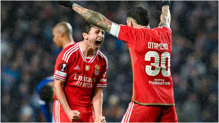 Joao Neves and Nicolas Otamendi of Benfica