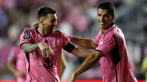 Messi and Suarez celebrate vs Nashville.