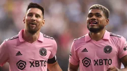 Josef Martínez #17 of Inter Miami CF celebrates with Lionel Messi #10 after a goal in the first half during the Leagues Cup 2023 semifinals match between Inter Miami CF and Philadelphia Union at Subaru Park on August 15, 2023 in Chester, Pennsylvania.