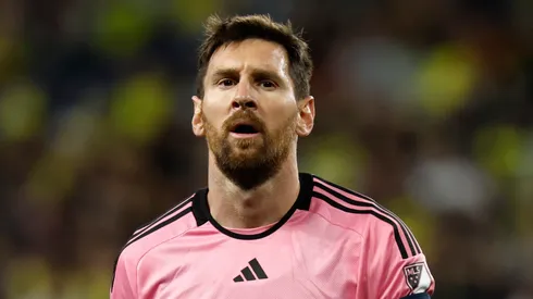 Lionel Messi #10 of Inter Miami CF reacts against Nashville SC during the second half of the Concacaf Champions Cup Leg One Round of 16 match at GEODIS Park on March 07, 2024 in Nashville, Tennessee.