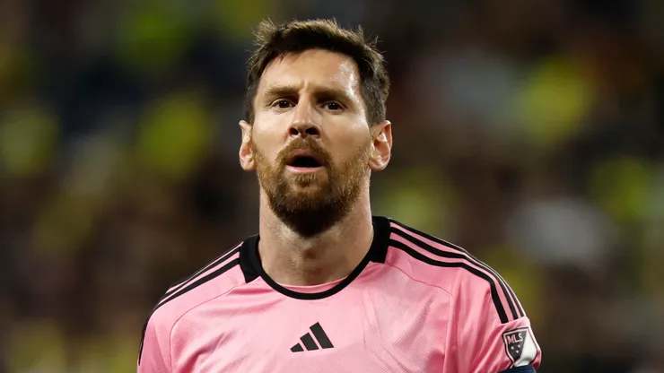 Lionel Messi #10 of Inter Miami CF reacts against Nashville SC during the second half of the Concacaf Champions Cup Leg One Round of 16 match at GEODIS Park on March 07, 2024 in Nashville, Tennessee.