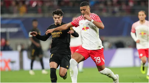 Brahim Diaz of Real Madrid (L) and Benjamin Henrichs RB Leipzig (R)