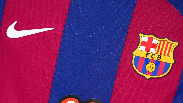 Detail of the Barcelona t-shirt prior the LaLiga EA Sports match between FC Barcelona and Real Madrid CF at Estadi Olimpic Lluis Companys on October 28, 2023 in Barcelona, Spain