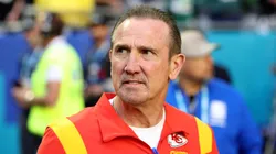 Steve Spagnuolo of the Chiefs looks on prior to Super Bowl LVII.