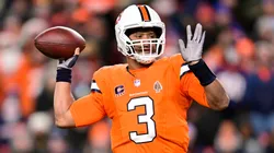 Russell Wilson #3 of the Denver Broncos passes during the 1st quarter of the game against the New England Patriots at Empower Field At Mile High on December 24, 2023 in Denver, Colorado.