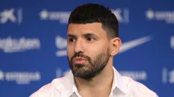 Sergio Kun Aguero during a press conference with FC Barcelona
