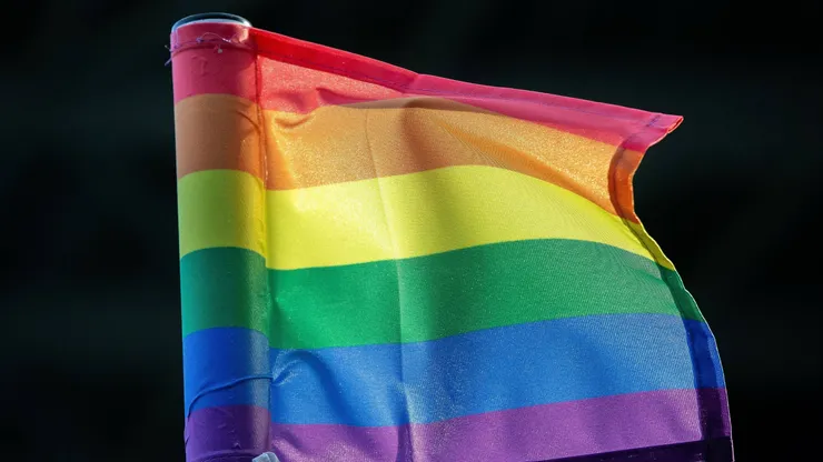 A pride flag during a game.