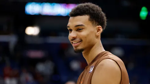 Victor Wembanyama #1 of the San Antonio Spurs on April 05, 2024 in New Orleans, Louisiana.