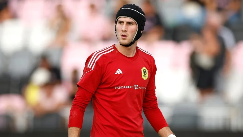 Elliot Panicco #30 of Nashville SC warms-up prior to a match between Nashville SC and Inter Miami CF at DRV PNK Stadium on August 30, 2023 in Fort Lauderdale, Florida.