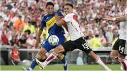 Luca Langoni of Boca Juniors vs Enzo Diaz of River Plate