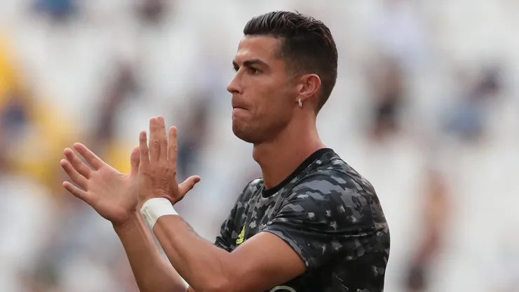 Cristiano Ronaldo of Juventus greets the fans prior to the pre-season friendly match between Juventus and Atalanta BC at Allianz Stadium on August 14, 2021 in Turin, Italy.