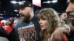 Travis Kelce, tight end of the Kansas City Chiefs, with Taylor Swift