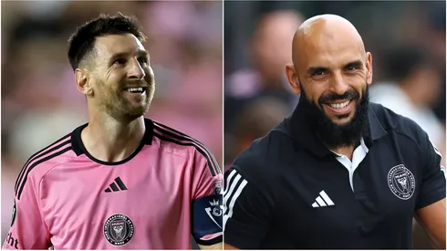 Lionel Messi (left) and his bodyguard Yassine Cheuko.