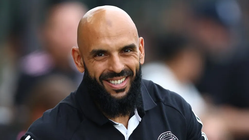 Yassine Cheuko, bodyguard of Lionel Messi #10 of Inter Miami CF, reacts prior to a game against the Orlando City SC at Chase Stadium on March 02, 2024 in Fort Lauderdale, Florida.