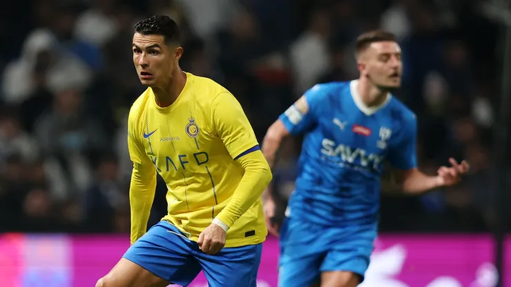 Cristiano Ronaldo of Al-Nassr runs with the ball during the Riyadh Season Cup Final match between Al Hilal and Al-Nassr at Kingdom Arena on February 08, 2024 in Riyadh, Saudi Arabia.