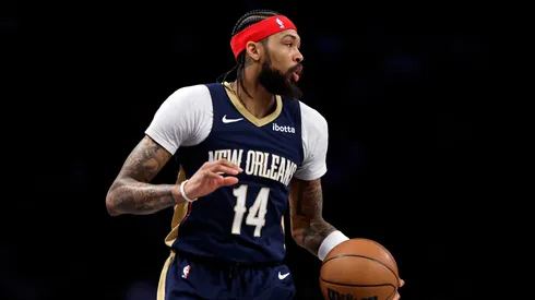Brandon Ingram #14 of the New Orleans Pelicans dribbles during the first half against the Brooklyn Nets at Barclays Center on March 19, 2024 in the Brooklyn borough of New York City.